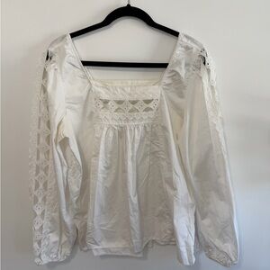 Devotion TWINS White Peasant Blouse with Lace Details